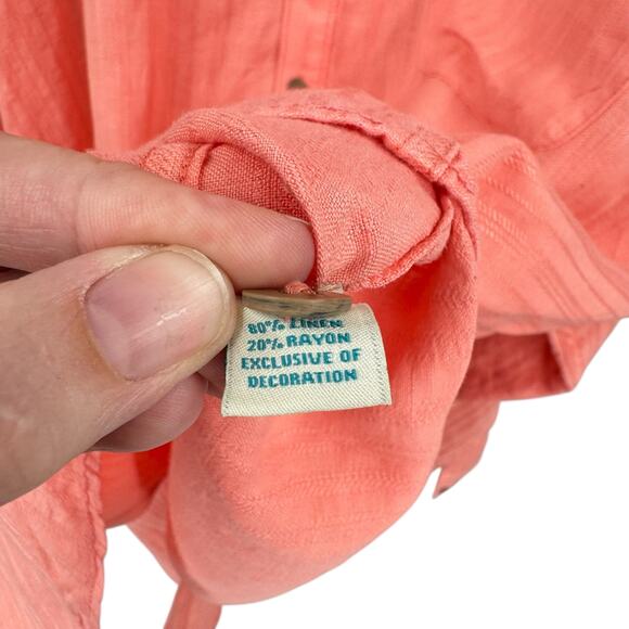 Caribbean Men’s 2X TALL Coral Orange Collarless Long Sleeve Button Up Shirt - Picture 7 of 8